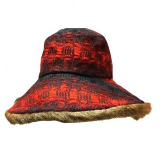 Red & Black Faux Fur Trimmed 4 Wide Brim Floppy Hat