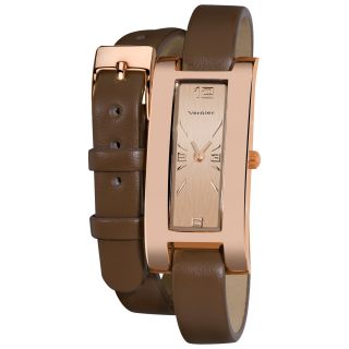 Vernier Womens Gold Tone Rose Double Wrap Leather Strap Watch
