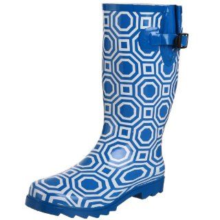 Tess Womens Puddle Jumper Rain Boot,Blue Geometric,12 M US Shoes