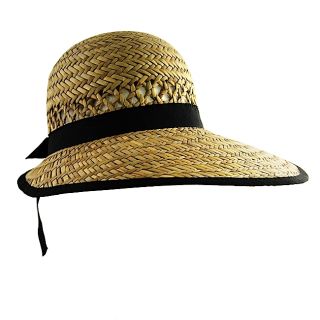 H2W Womens Black Strap Straw Hat
