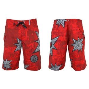 Volcom Bruce Star Collage Boardshorts   Red Clothing