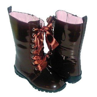 Girls Shoes Patent Leather Brown Lace up Boots 8 4 IM Link Shoes