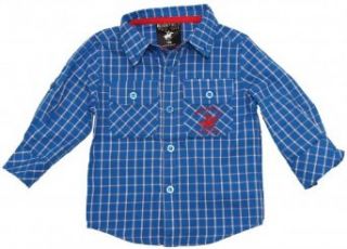 Toddler Boy Blue Plaid Roll Up Long Sleeve Shirt   Beverly