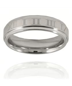 Brushed/ Polished Tungsten Roman Numeral Ring