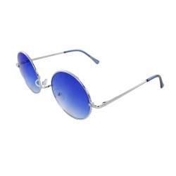 Retro Round Sunglasses Silver Blue Frame and Blue Gradient Lenses for