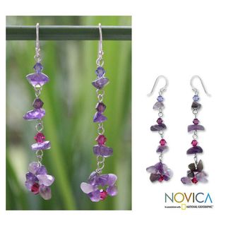 Sterling Silver Colorful Waterfall Amethyst Earrings (Thailand