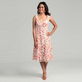 Connected Apparel Womens Coral Floral Dress
