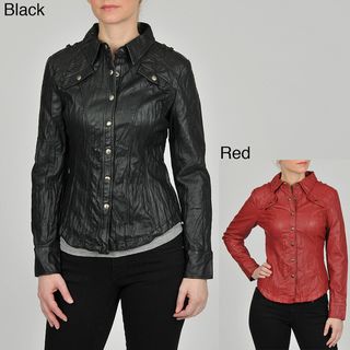 Montanaco Womens Faux Leather Shirt Jacket