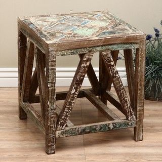 Reclaimed Wood Emperor Square Stool (India)
