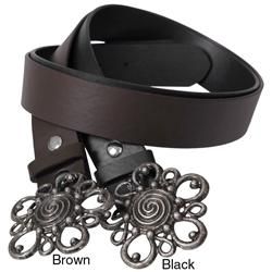 Journee Collection Womens Flower Buckle Leather Belt
