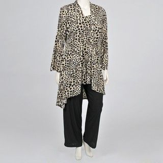 Onyx Nite Womens Plus size 3 piece Leopard Duster Black Pants Outfit