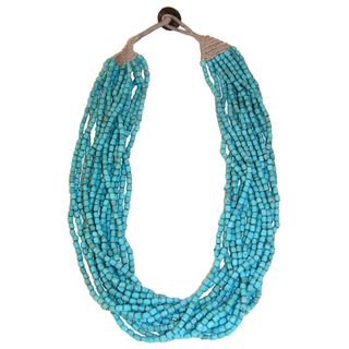 Handmade Cotton and Glass Turquoise Naga Necklace (India)