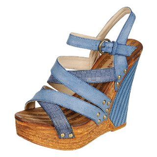 DEEP 02 Women High Heels Platform Wedge Sandals   Blue, Size 10 Shoes