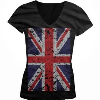 Big Great Britain Flag Juniors V Neck T shirt, Faded