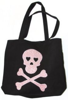 Clover Pink Skull Tote Bag, Black Clothing