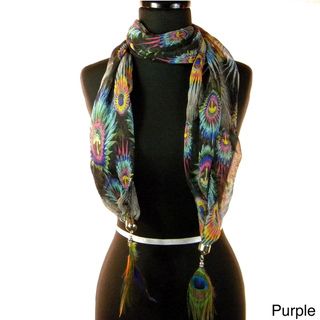 Fashion Jewelry Scarf Multi Colors with Peacock Feathers