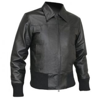 Mens Black Waist Length Leather and Rib Knit Jacket   Size