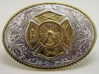 FIREMAN SILVER/GOLD PLATED BELT BUCKLE Clothing