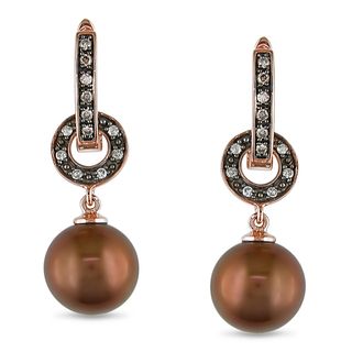 Miadora 10k Rose gold Pearl and 1/8ct TDW Diamond Earrings (H I, I1 I2