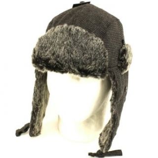 Winter Faux Fur Houndstooth Trooper Ski Hat Charcoal Gray
