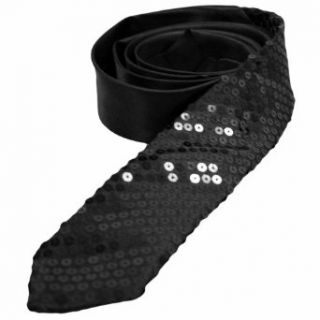 Black Sequin Satin Thin Neck Tie Clothing