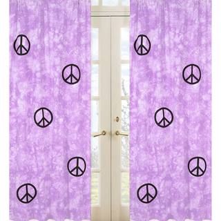 Groovy Purple Peace Sign Tie Dye 84 inch Curtain Panels Pair