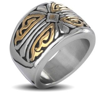 Stainless Steel Mens Two tone Royal Cross Ring