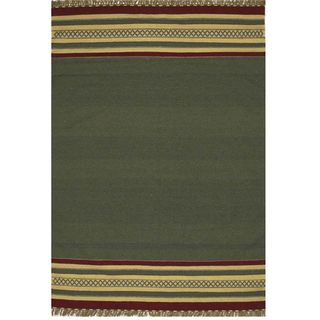 Green Striped Hand Woven Rug