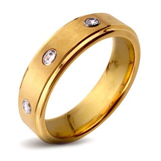 Goldplated Tungsten Carbide Triple Cubic Zirconia Ring