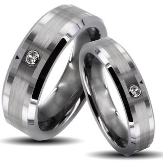Tungsten Carbide Brushed Center Cubic Zirconia His and Her Wedding