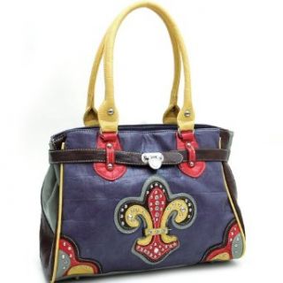 Croco Studded Fleur De Lis Purple Handbag Purse Clothing