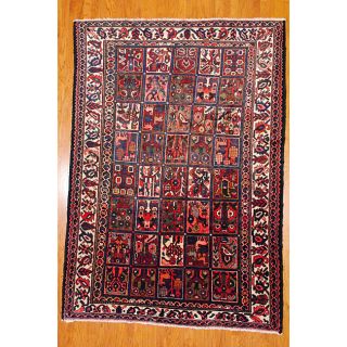 Persian Hand Knotted Bakhtiari Ivory and Red Wool Rug (72 x 102