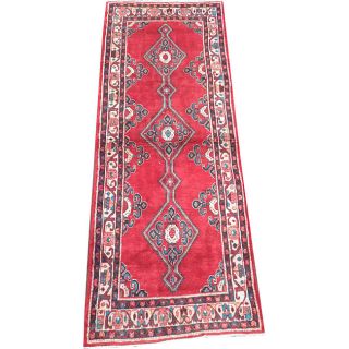 Persian Hand knotted Hamadan Red/ Ivory Wool Rug (38 x 102