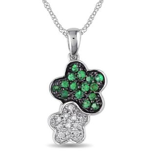 10k White Gold Tsavorite and Diamond Accent Flower Necklace