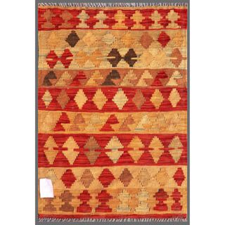 Afghan Hand knotted Mimana Kilim Red/ Beige Wool Rug (2 x 211