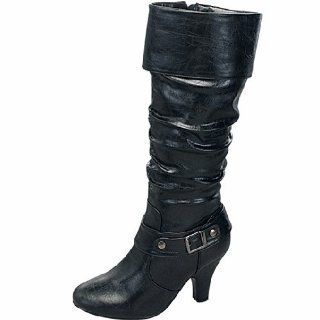 PE 02 Black Mid Knee High Heel Boots, Size 8 (M) US [Apparel] Shoes