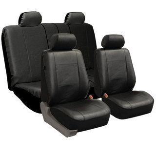 FH Group Black PU Leather Universal Full Set Solid Bench Seat Covers