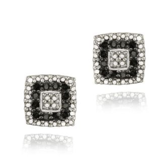 DB Designs Sterling Silver 1/8ct TDW Black Diamond Square Earrings
