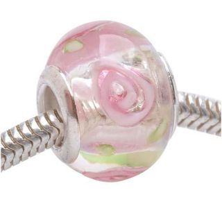 Glass Pink and White Rosette 14 mm Lampwork Bead (Pack of 2