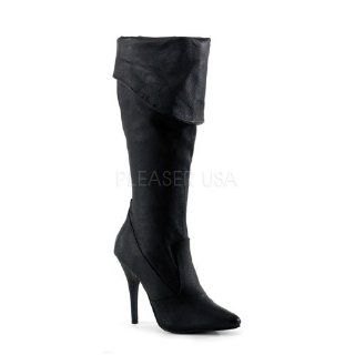 Leather Boots 5 inch High Heels Cuffed Knee High Sexy Boots Shoes