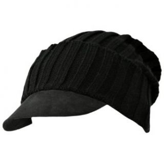Solid Black Acrylic Knit Slouch Beanie Cap Clothing
