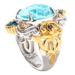 Michael Valitutti Two tone Turquoise Cameo and London Blue Topaz Ring