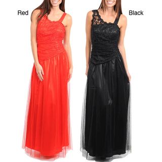 Stanzino Womens Ruched Sheer Asymmetric Shoulder Dress