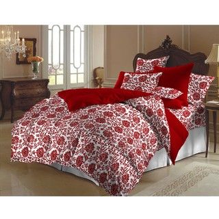 Red and White Flower Brocade Duvet Cover Set (India)