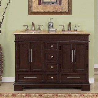 Silkroad Exclusive Travertine Top 48 inch Double sink Vanity Cabinet