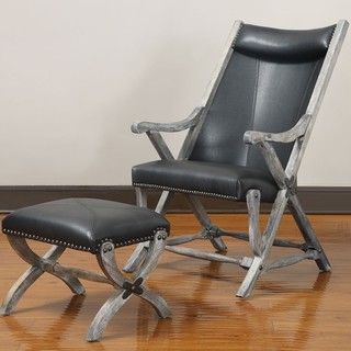 Renate Black Leather Chair and Ottoman Set