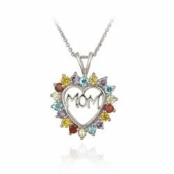 Glitzy Rocks Sterling Silver Multi gemstone Heart shaped Mom Necklace