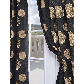 Black Embroidered Faux Silk 108 inch Curtain Panel
