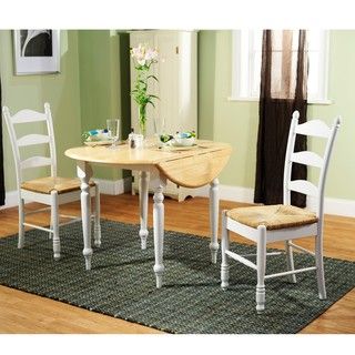 White Wood and Rush 3 piece Ladderback Dining Set