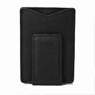 Fossil Mens Black Leather Magnetic Money Clip